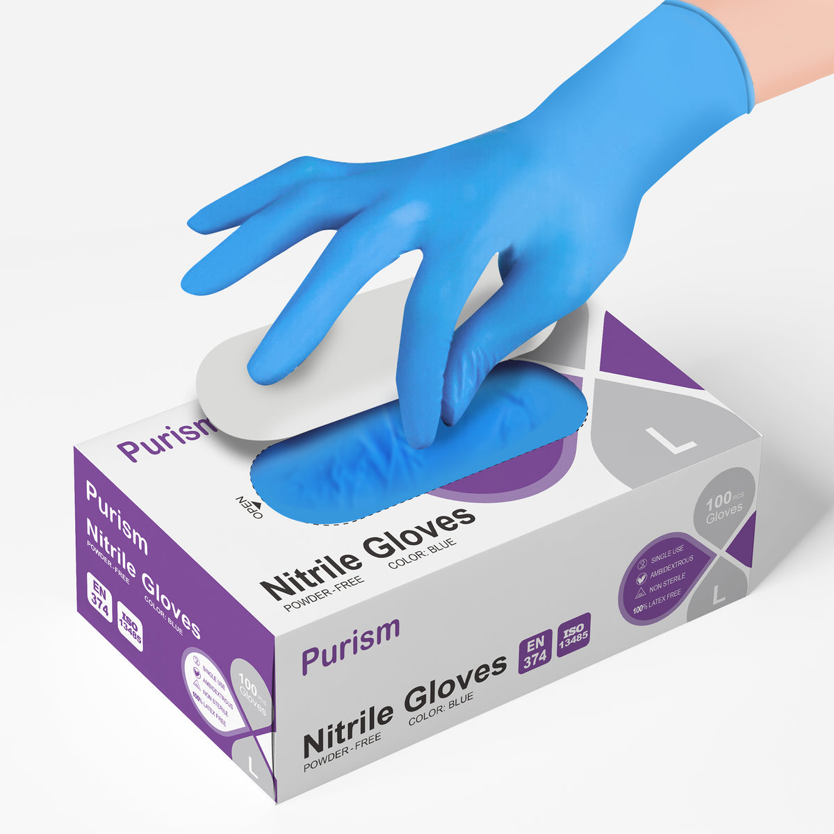 Purism Blue Nitrile Gloves, Size S/M/L/XL, 100 pcs/box, 1000pcs/carton，3.5mil Powder-free Latex free, Free shipping
