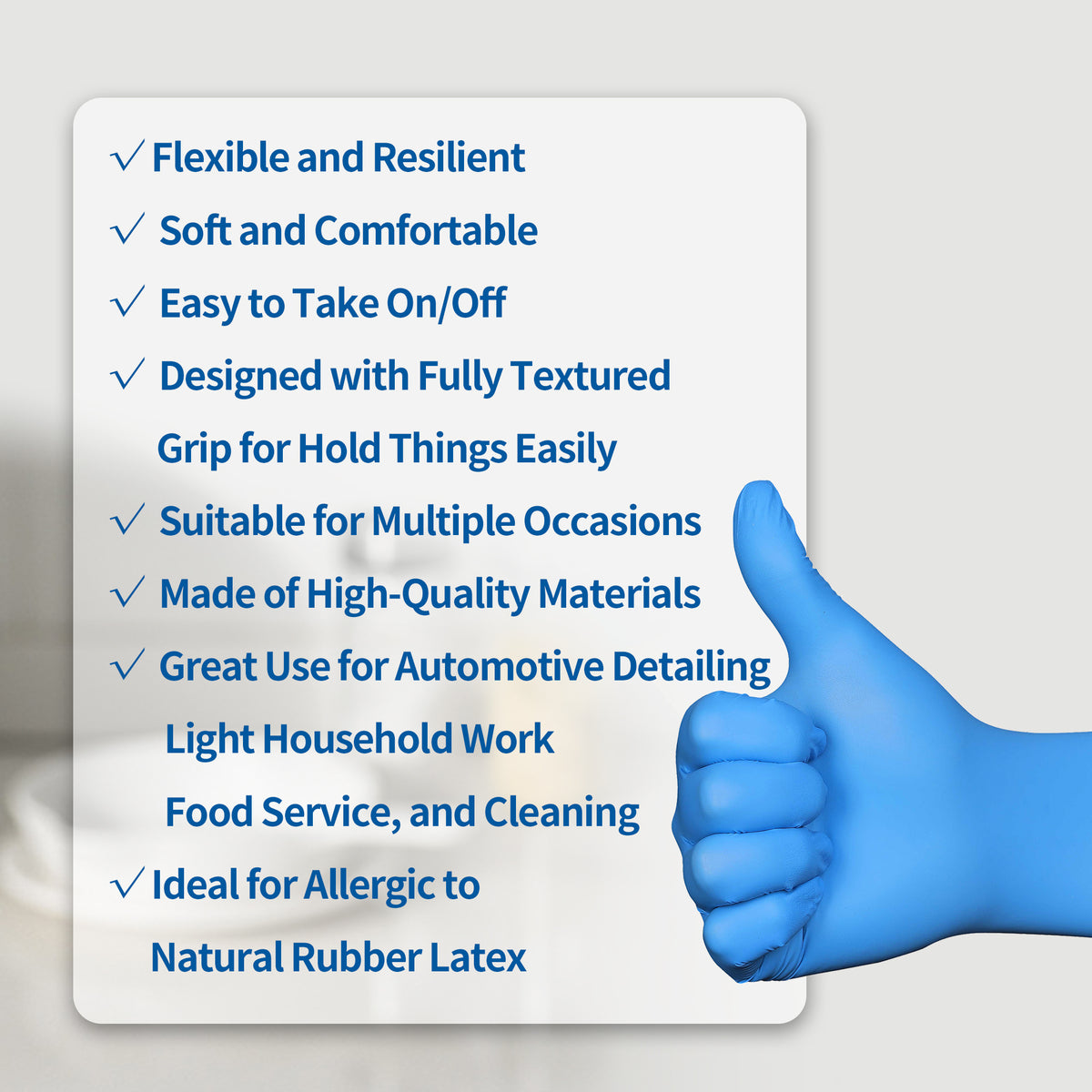 Purism Blue Nitrile Gloves, Size S/M/L/XL, 100 pcs/box, 1000pcs/carton，3.5mil Powder-free Latex free, Free shipping