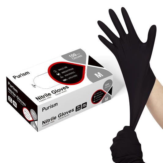 Purism Black Nitrile Gloves, 4mil Size S/M/L/XL, 100 pcs/box,1000pcs/carton, Powder-free, Latex free, Free shipping to US