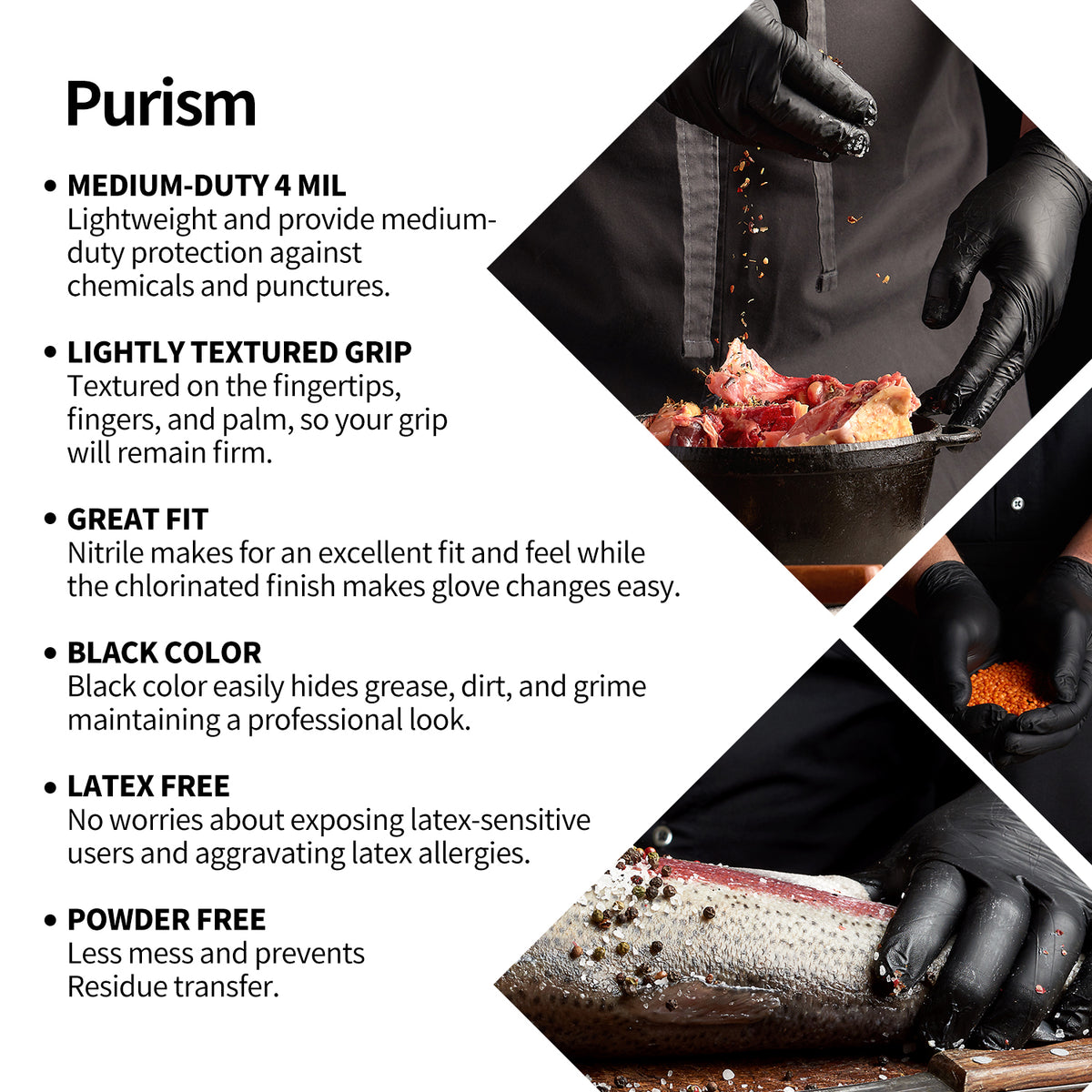 Purism Black Nitrile Gloves, 4mil Size S/M/L/XL, 100 pcs/box,1000pcs/carton, Powder-free, Latex free, Free shipping to US