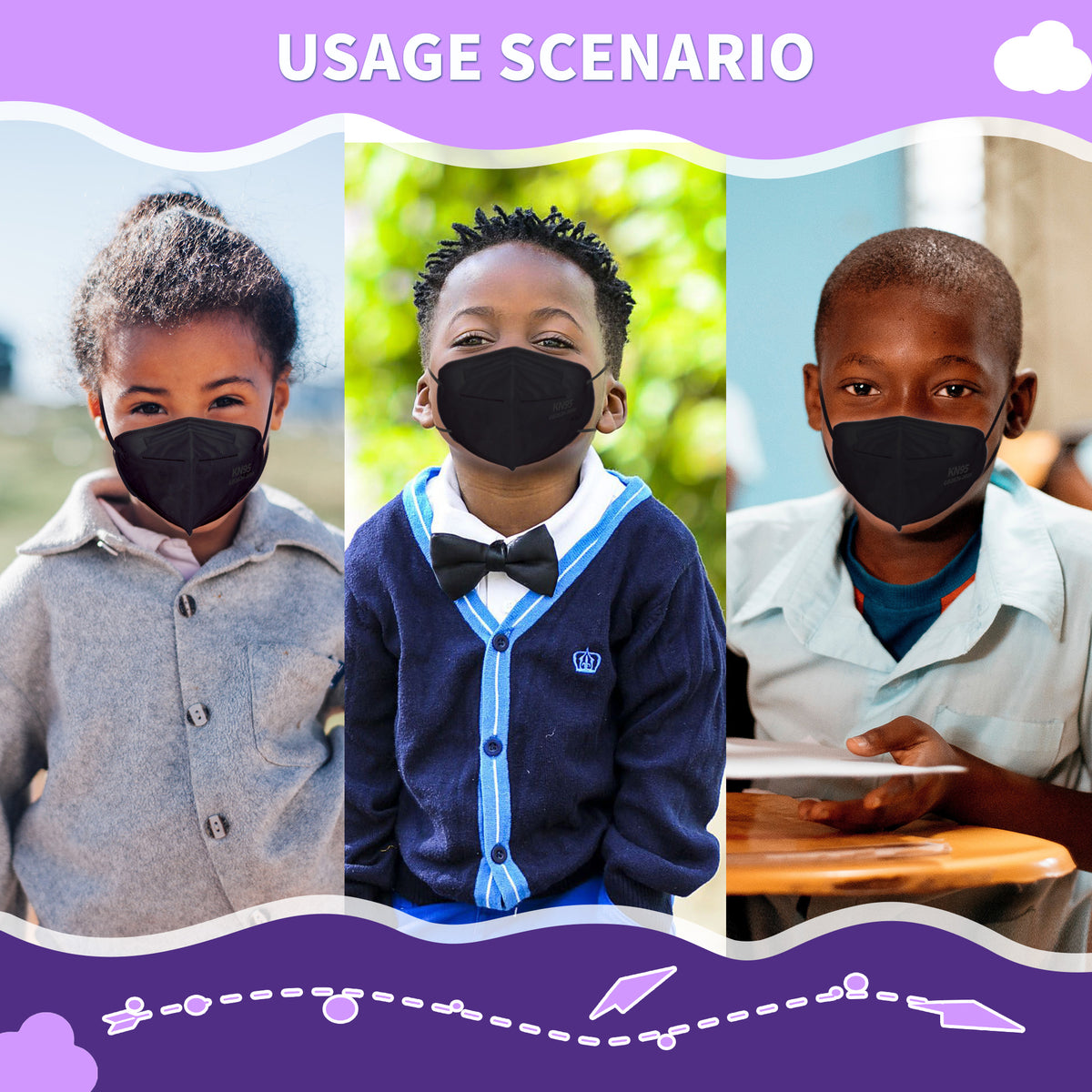 Kids KN95 Face Mask Black, Disposable Use 30pcs/box, 5-Layer Protective Face Mask for children, 30pcs/150pcs/300pcs/600pcs